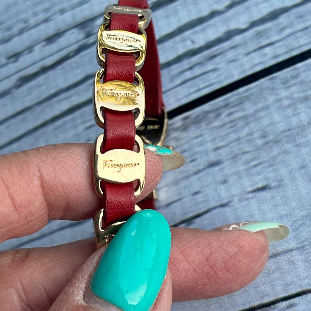 Salvatore Ferragamo Vara Camel Leather Gancini Luxury Logo Bracelet Italy - Picture 3 of 10